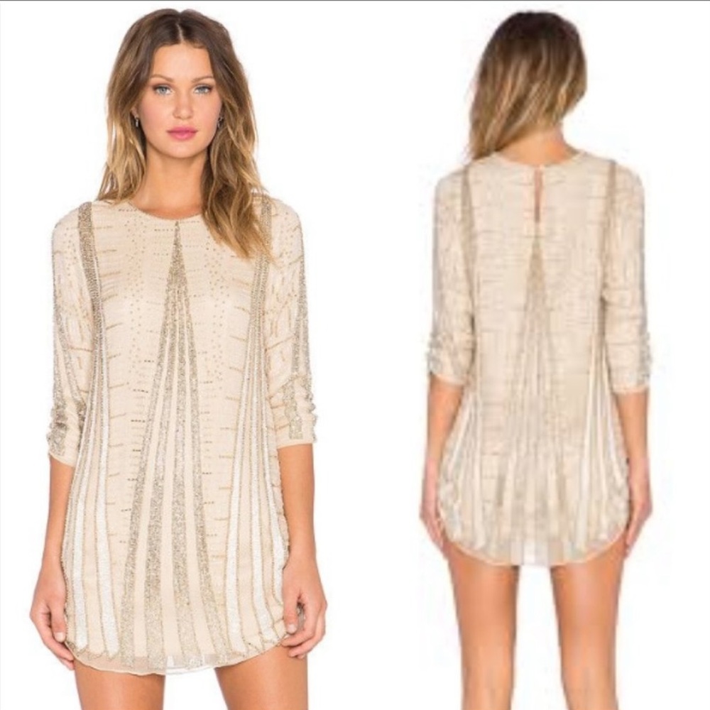 Parker black Michelle embellished beaded dress in Nude